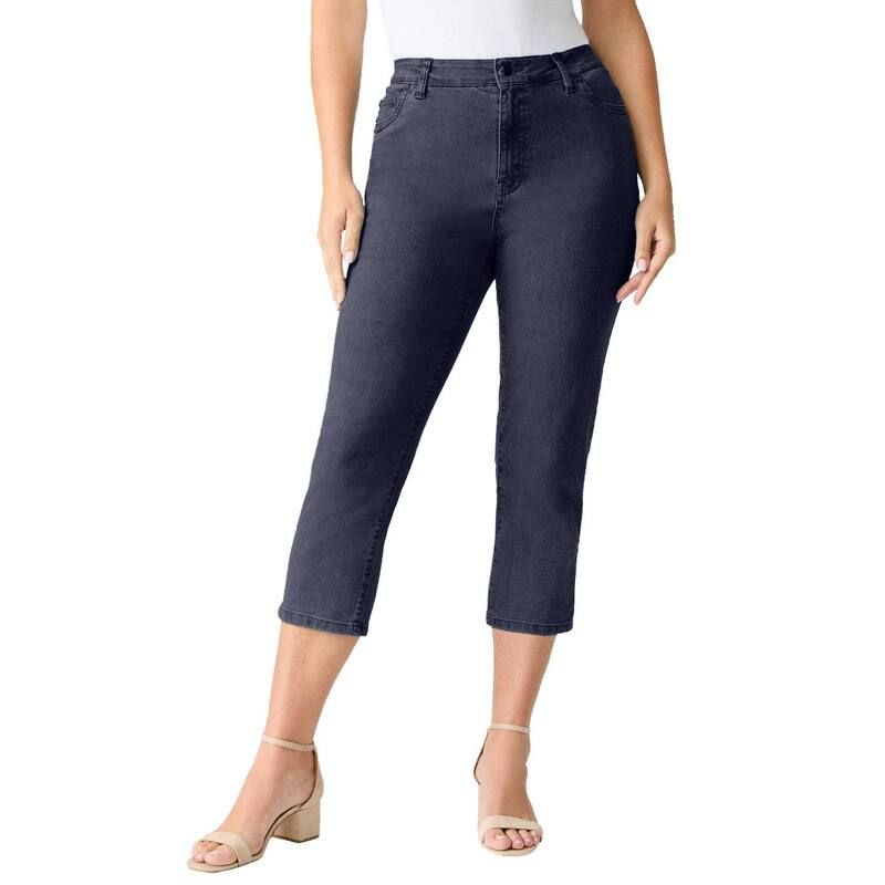 ロアマンズ レディース ボトムス カジュアルパンツ プラスサイズ キャップ Roamans Womens Plusize Classic Stretch Capri Jean Dark Wash