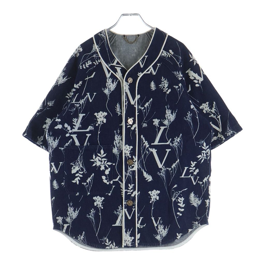 LOUIS VUITTON ルイヴィトン 20AW LVリーフ ベースボール半袖デニムジャケット インディゴ RM202M VFV HJS15W LOUIS VUITTON (ルイヴィトン) 20AW LVリーフ ベースボール半袖デニム