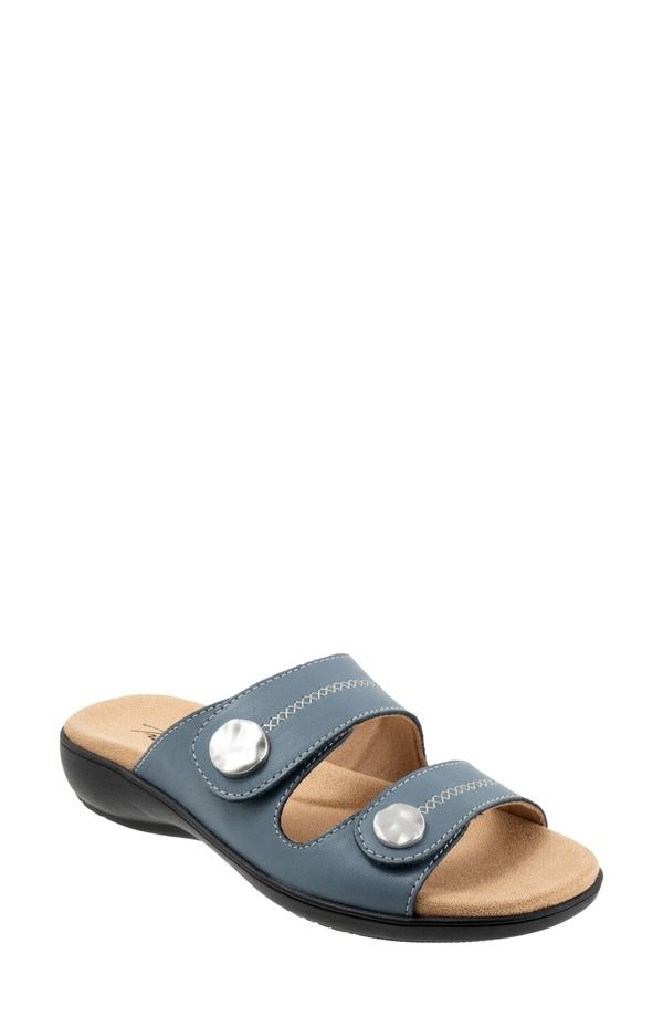 トロッターズ レディース シューズ ヒール サンダル Trotters Ruthie Stitch Slide Sandal Dusty Blue ブルー