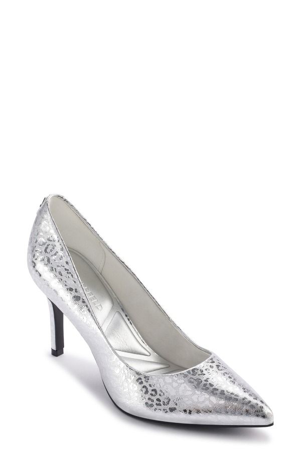 カール ラガーフェルド レディース シューズ ヒール KARLAGERFELD PARIS Royale Pointed Toe Pump Silver Leopard Print シルバー