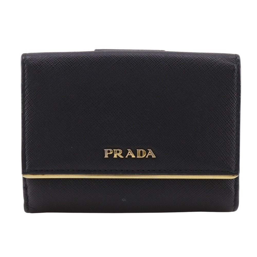 【PRADA】プラダ ロゴ サフィアーノ 黒 レディース 二つ折り財布