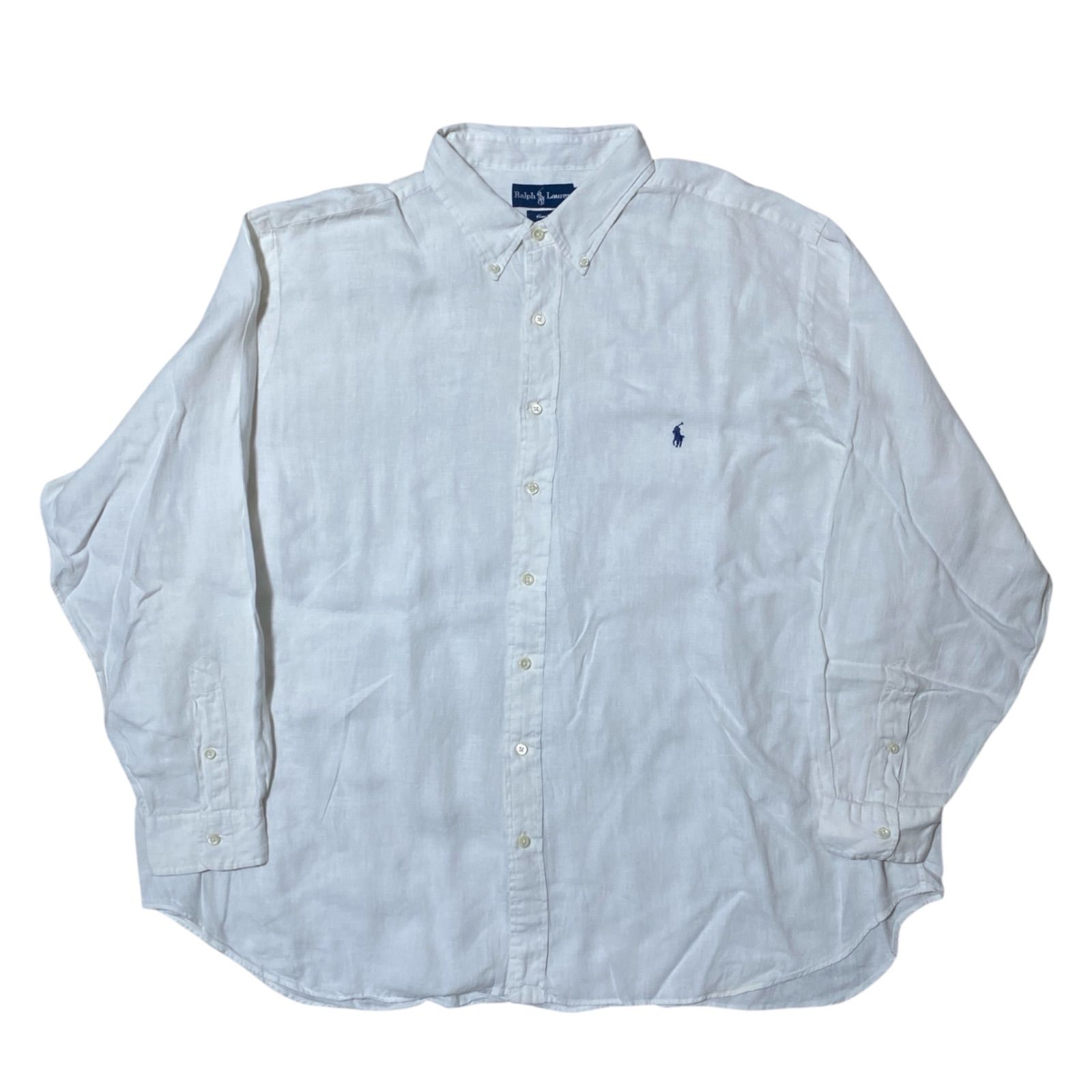 CHM Ralph Lauren リネン ボタンダウンシャツ ワンポイント ポニー刺繍 ホワイト 3XB ビッグサイズ メンズ レディース ユニセックス 古着 6,922円