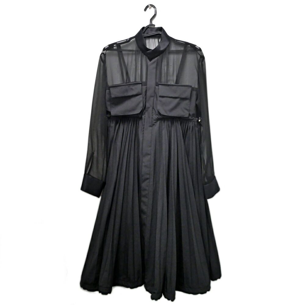 [Meito] Sakai Dress 23-06896 Pleated Black Black Size 1 Long Sleeve See-through Ladies Women's Apparel Clothes
