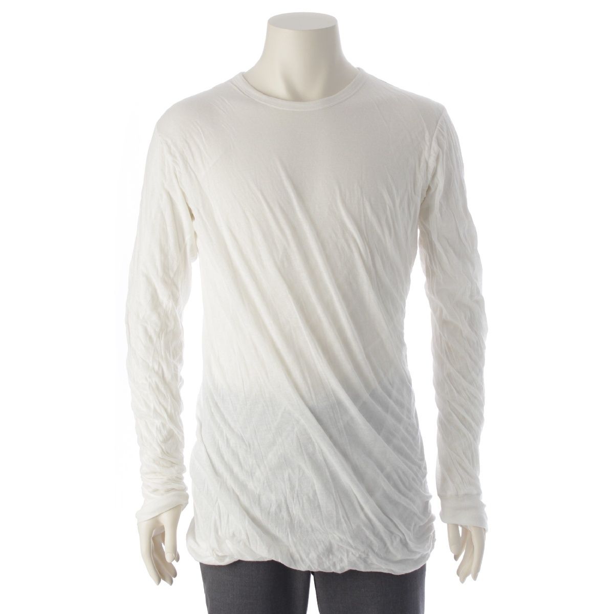 リックオウエンス 20AW コットン DOUBLE LAYER LONG SLEEVE レイヤード 長袖カットソー ソー ガーゼカットソー 長袖Ｔシャツ RU20F3257 ホワイト L【中古】