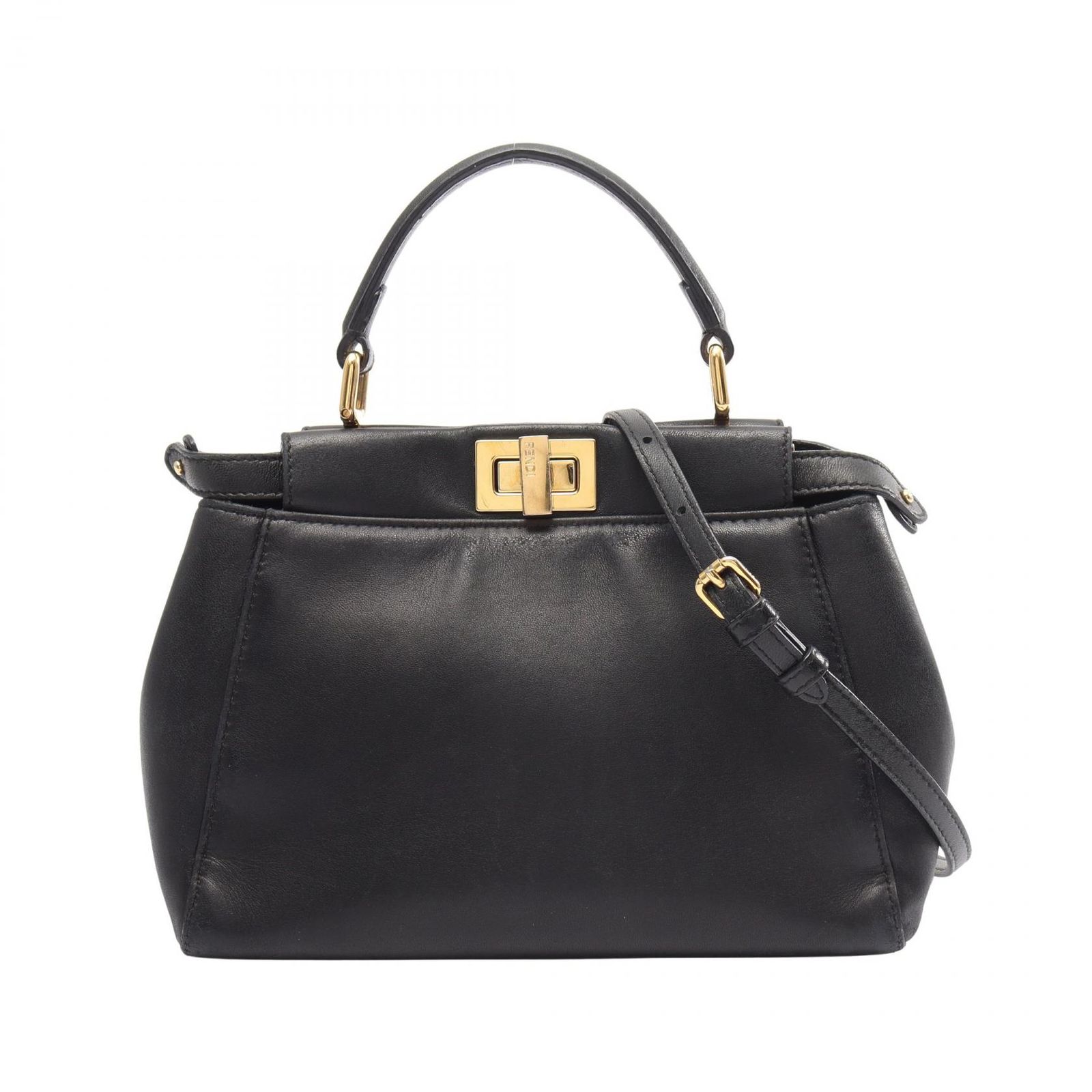 美品✨FENDI ピーカブーミニ 2WAY 黒 金具 ブラック ロゴ ゴールド フェンディ FENDI ハンドバッグ ミニピーカブー 2WAY 8BN244 ブラック