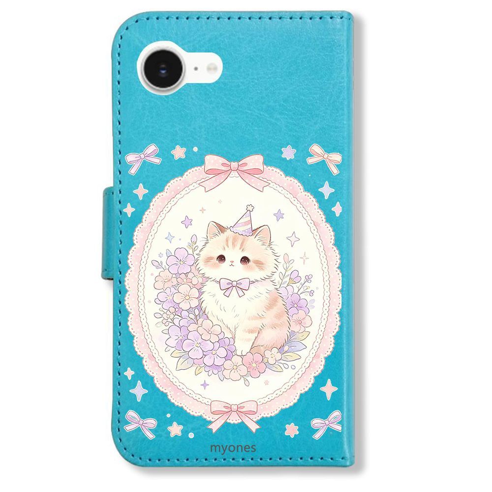新品未使用】 Galaxy A7 手帳型スマホ ケース (色：ブルー×花輪ねこ