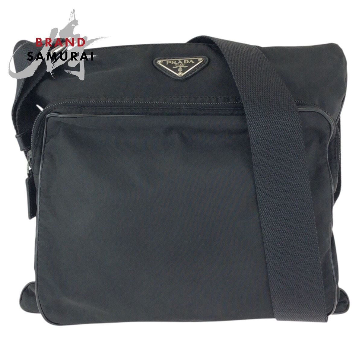 美品 PRADA プラダ テスート サフィアーノ 三角ロゴプレート ブラック