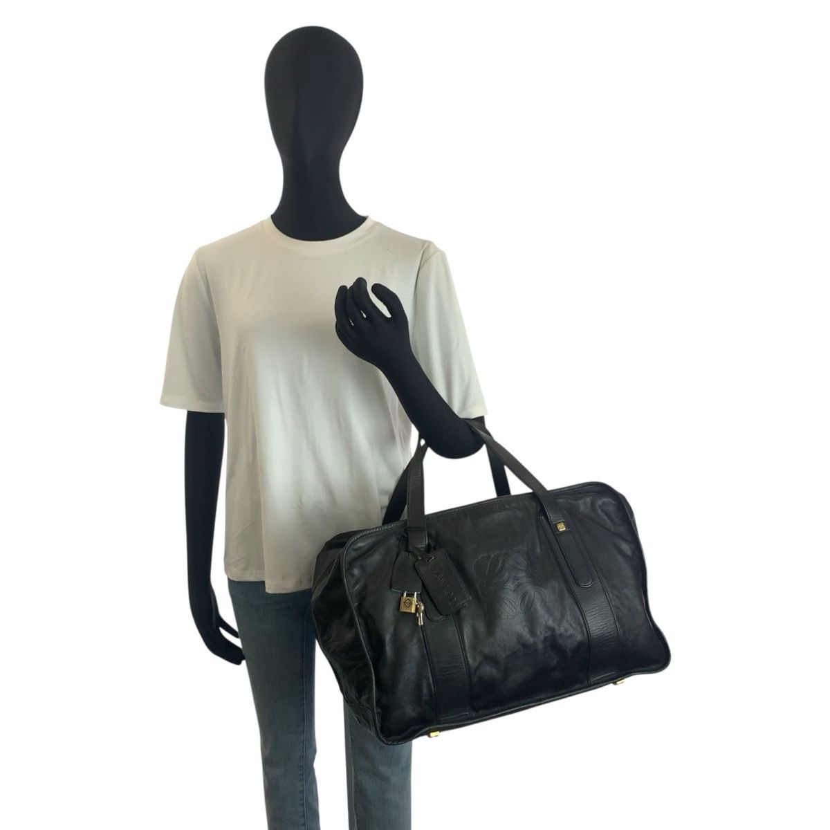 LOEWE ロエベ アナグラム ブラック 黒 ゴールド金具 レザー ボストン