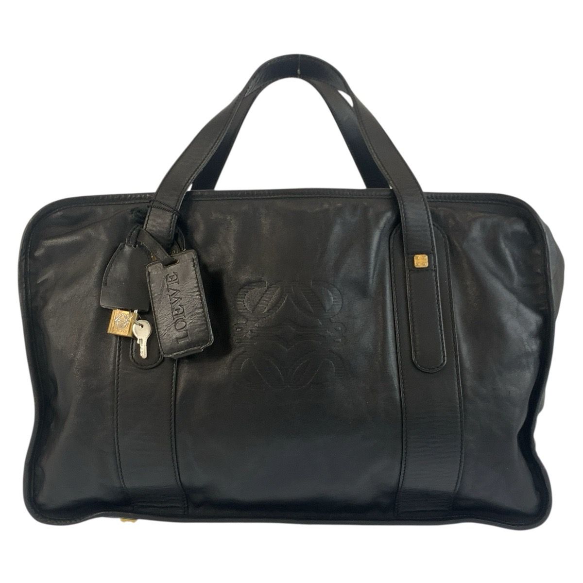 LOEWE ロエベ アナグラム ブラック 黒 ゴールド金具 レザー ボストン