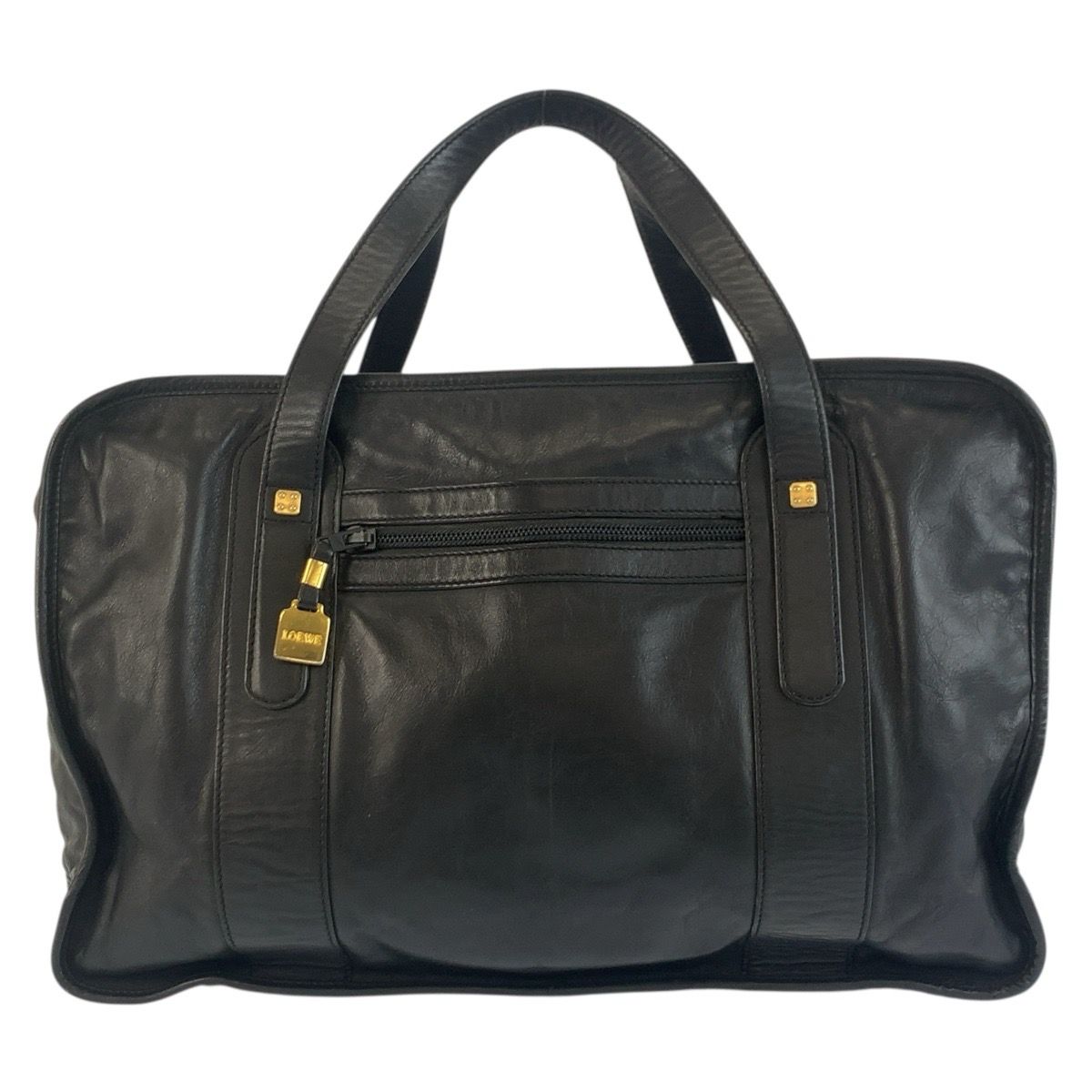 LOEWE ロエベ アナグラム ブラック 黒 ゴールド金具 レザー ボストン