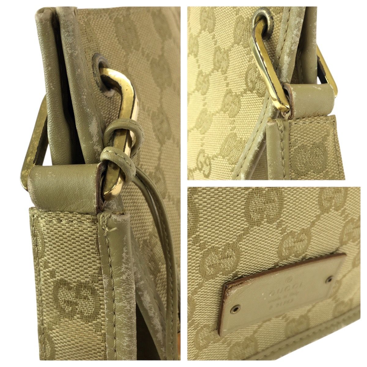 GUCCI グッチ ベージュ ゴールド金具 GGキャンバス/レザー 91762