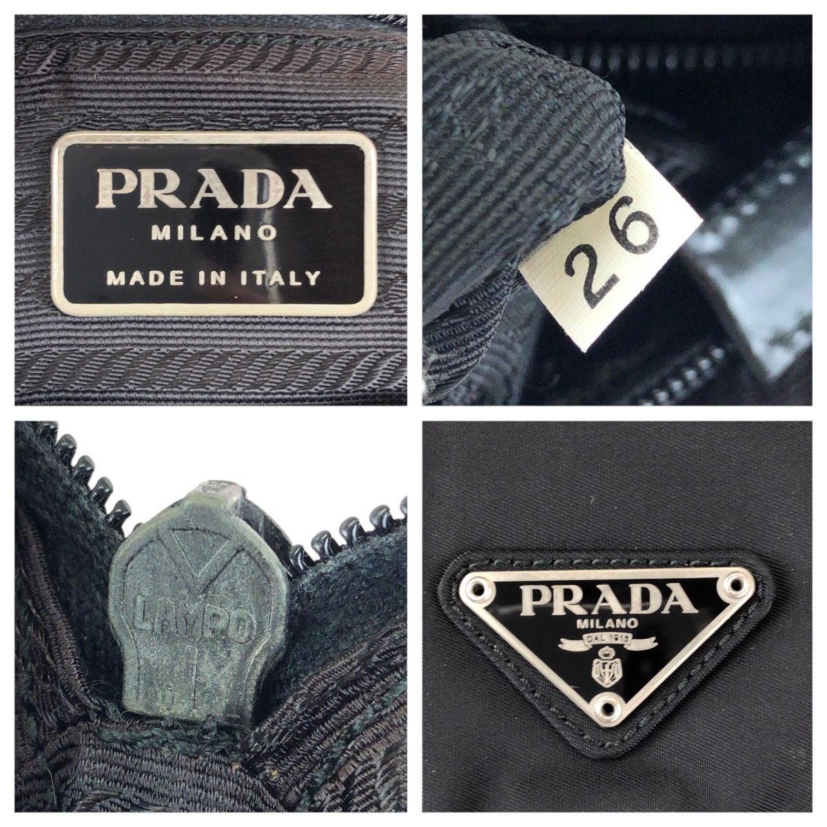 美品 PRADA プラダ テスート 三角ロゴプレート ブラック 黒 シルバー