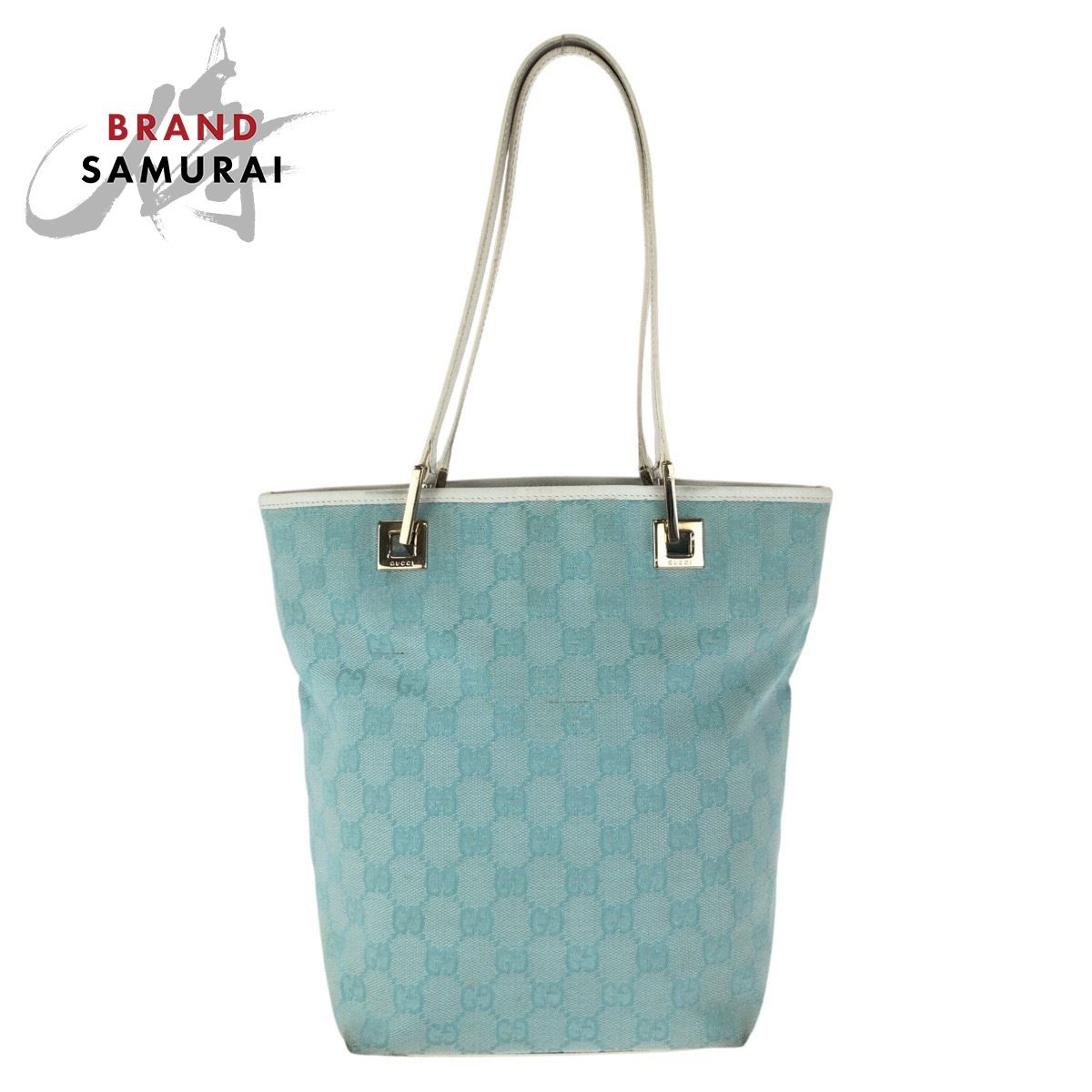 美品 GUCCI グッチ ライトブルー ホワイト ゴールド金具 GGキャンバス