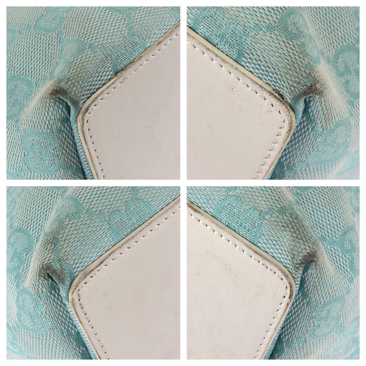 美品 GUCCI グッチ ライトブルー ホワイト ゴールド金具 GGキャンバス