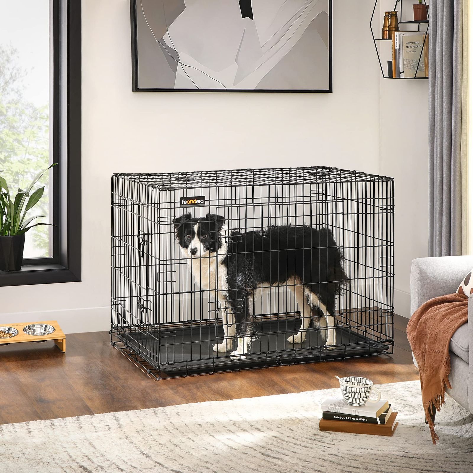 FEANDREA ペットケージ 107x70x77.5cm 室内外兼用 犬 猫 トレー付き