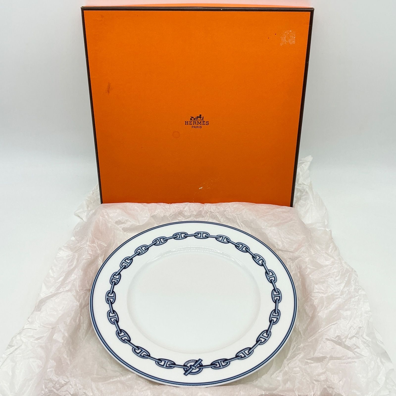 HERMES エルメス シェーヌダンクル 22cm プレート 皿 食器 青 ブルー