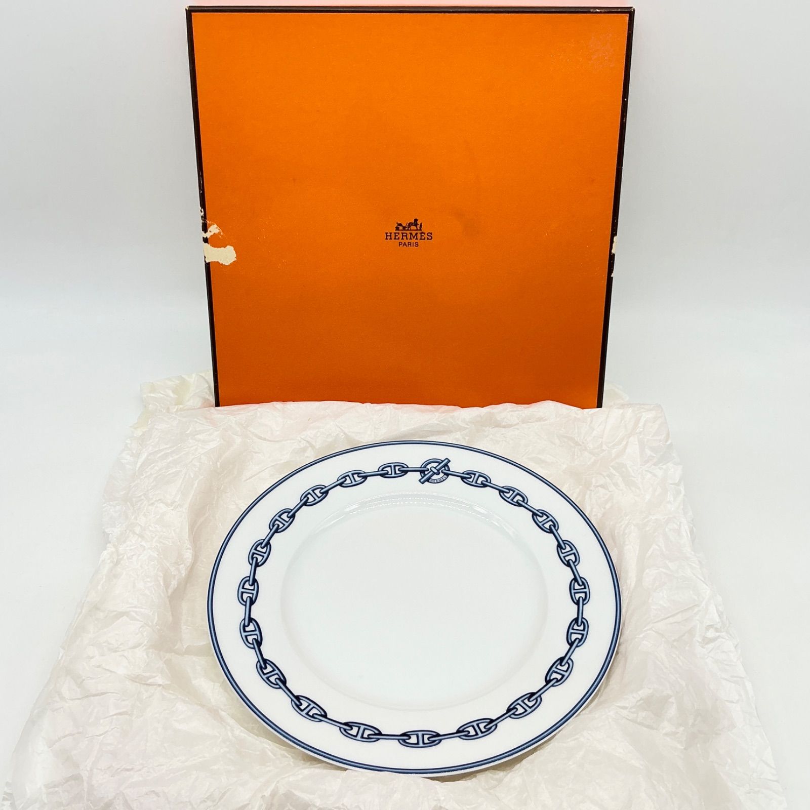 HERMES エルメス シェーヌダンクル 22cm プレート 皿 食器 青 ブルー