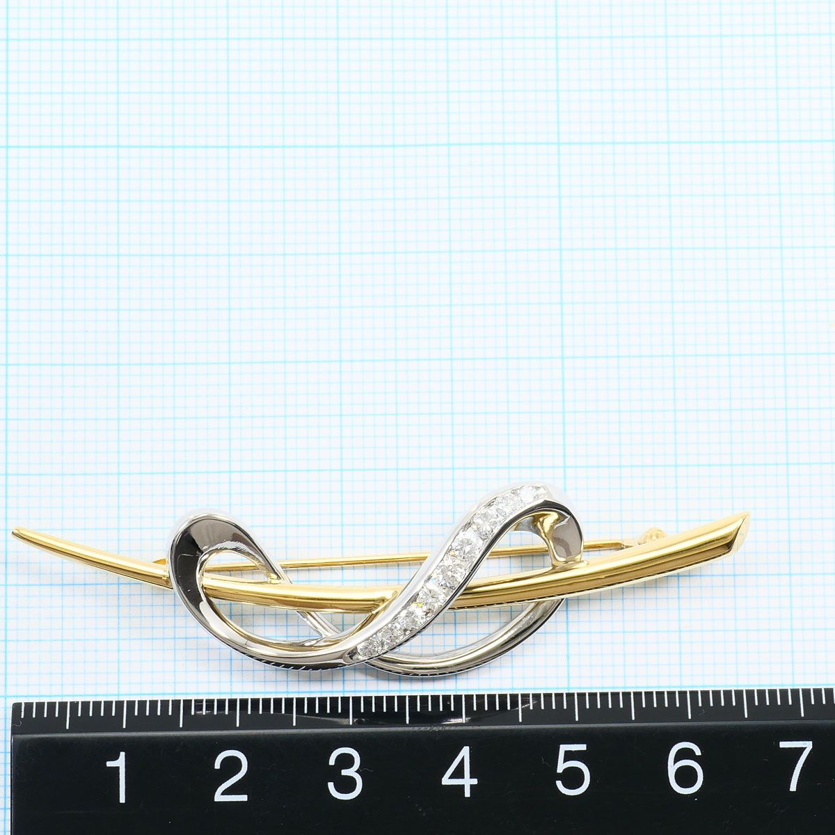 PT900/プラチナ K18YG ブローチ ダイヤモンド 0.53ct 鑑別書 総重量約