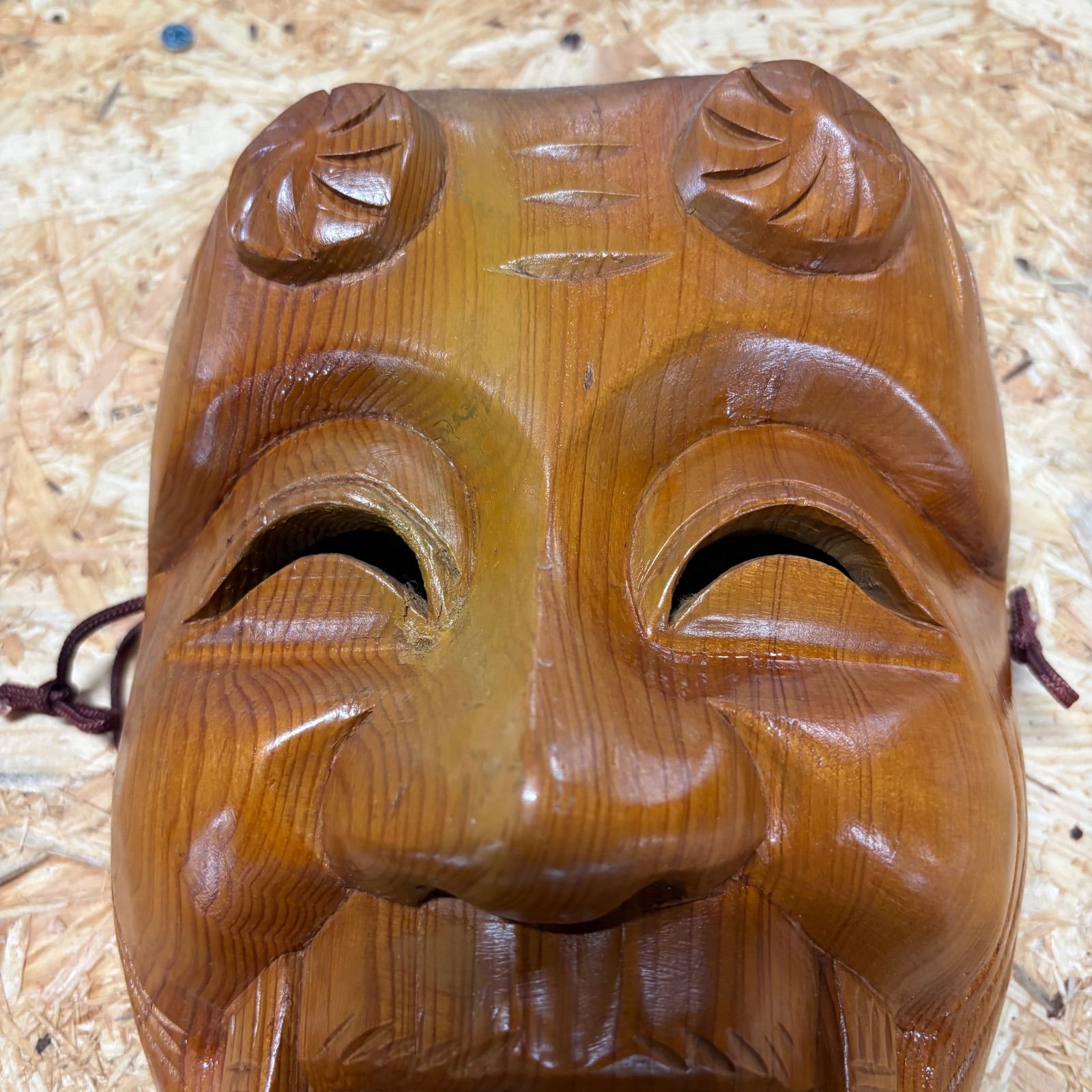 美品】翁面 能面 翁 木彫り 飾り面 壁掛け 魔除け 伝統工芸 お面