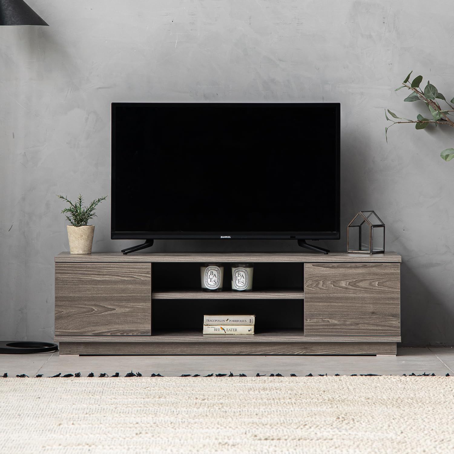 R★モダンデコ テレビ台 37-46型 対応 108cm幅 ローボード 収納 扉収納 幅108×奥行き30×高さ31cm 耐荷重40kg TV台 木製 ロータイプ リビング (アッシュグレー)