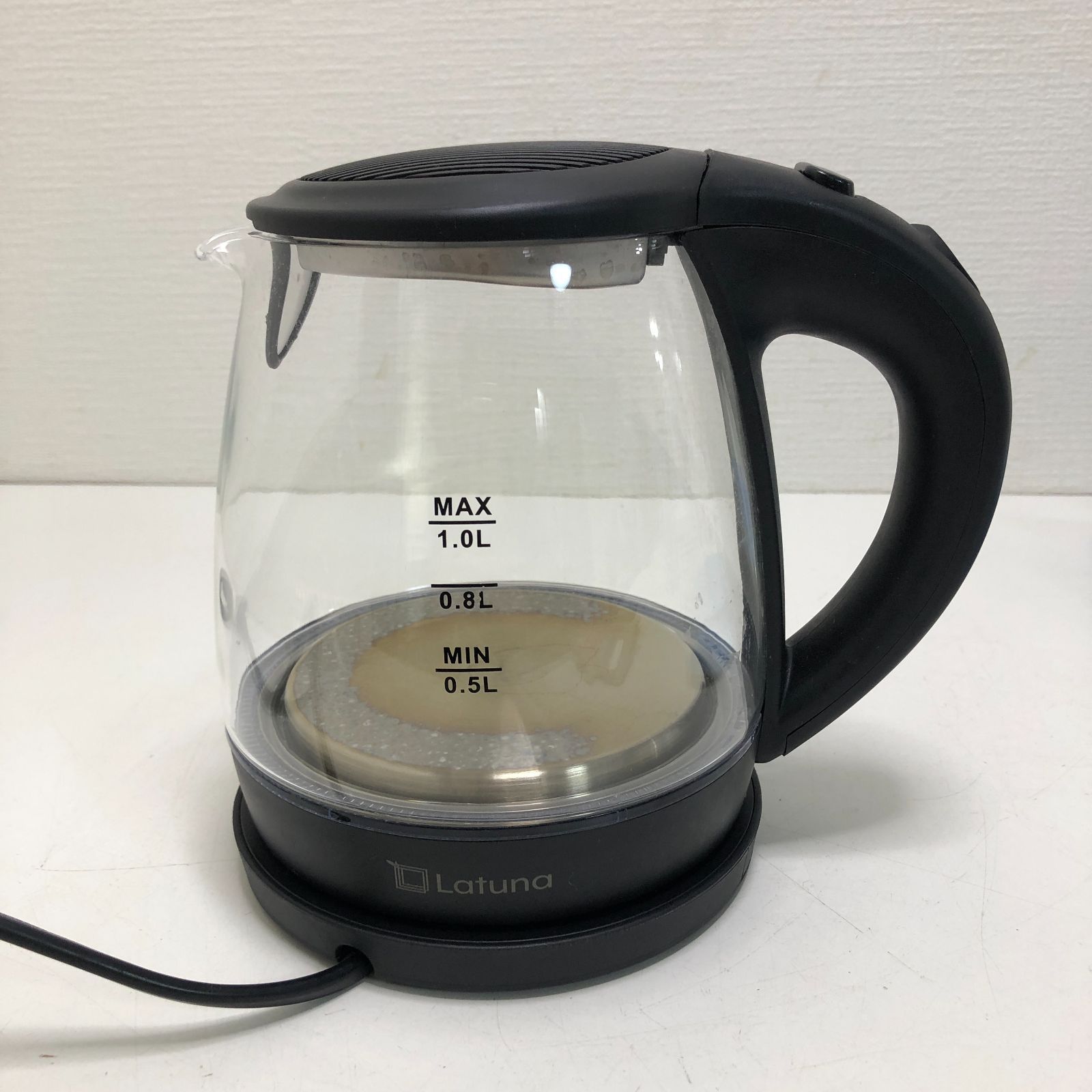 Latuna ガラス電気ケトル 1.0L ブラック 電気ポット 湯沸かし ケトル 