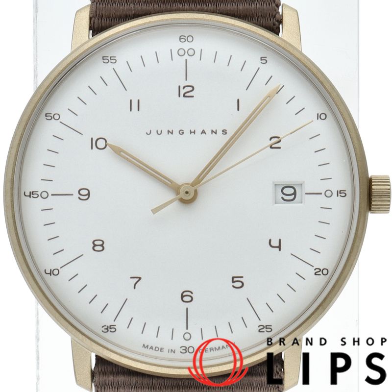 ユンハンス マックスビル ダーメン ウォッチ 33mm 047/7055.02 箱 保証書 SS/革 ユニセックス時計 ホワイト