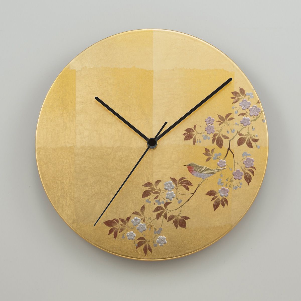花見鳥　壁掛時計 箔一(HAKUICHI) 日本伝統工芸品
