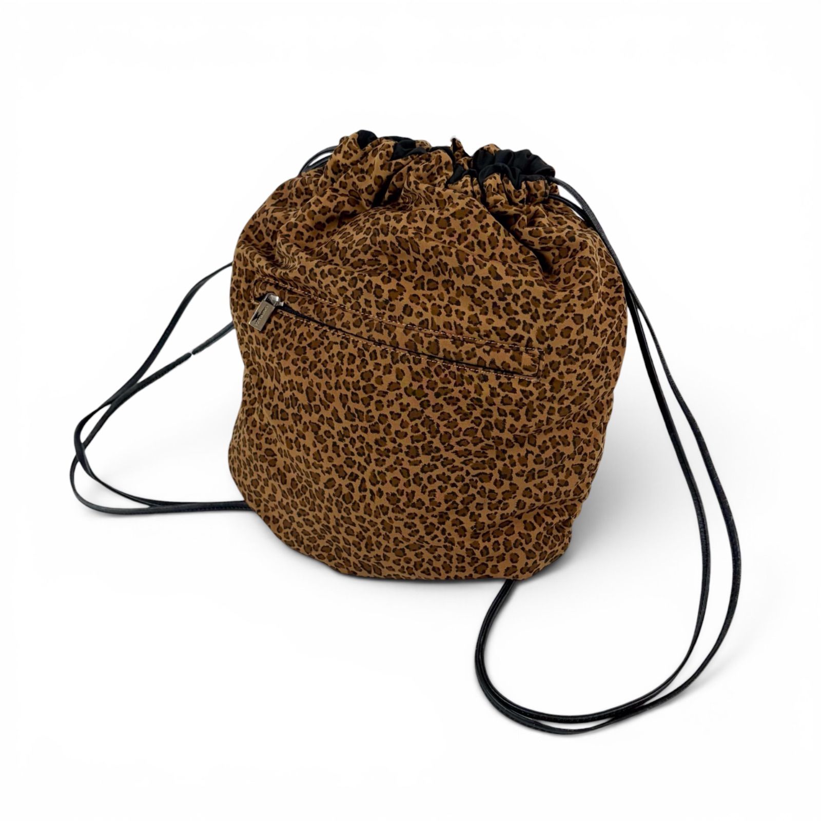 ボッテガヴェネタ　BOTTEGA VENETA リバーシブル　リュックサック　ナッパサック　ブラック　レオパード　ナイロンキャンバス