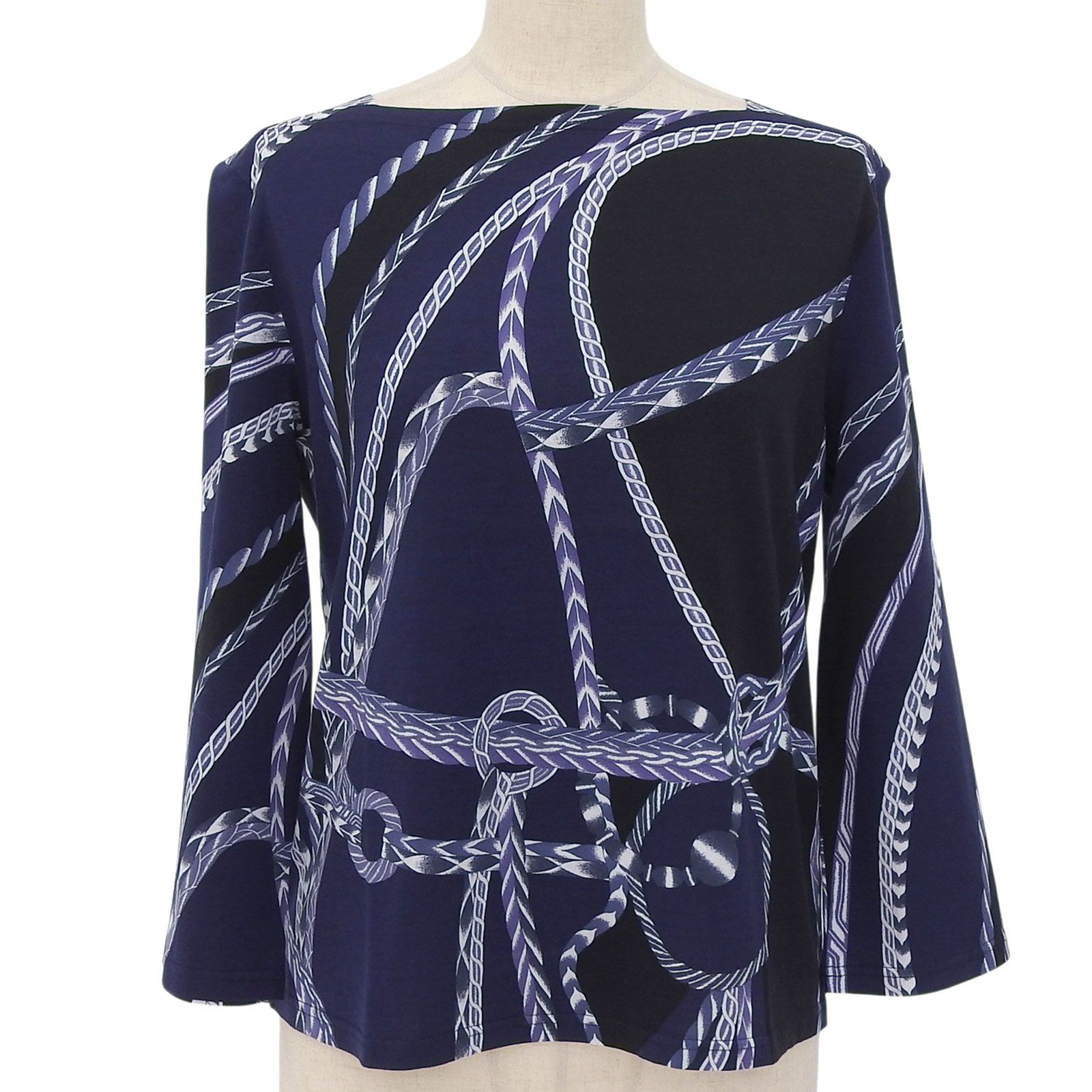 極美品▲HERMES エルメス Robe du Soir ローブ デュ ソワール コットン100％ ポートネック カットソー ブラック ネイビー S フランス製