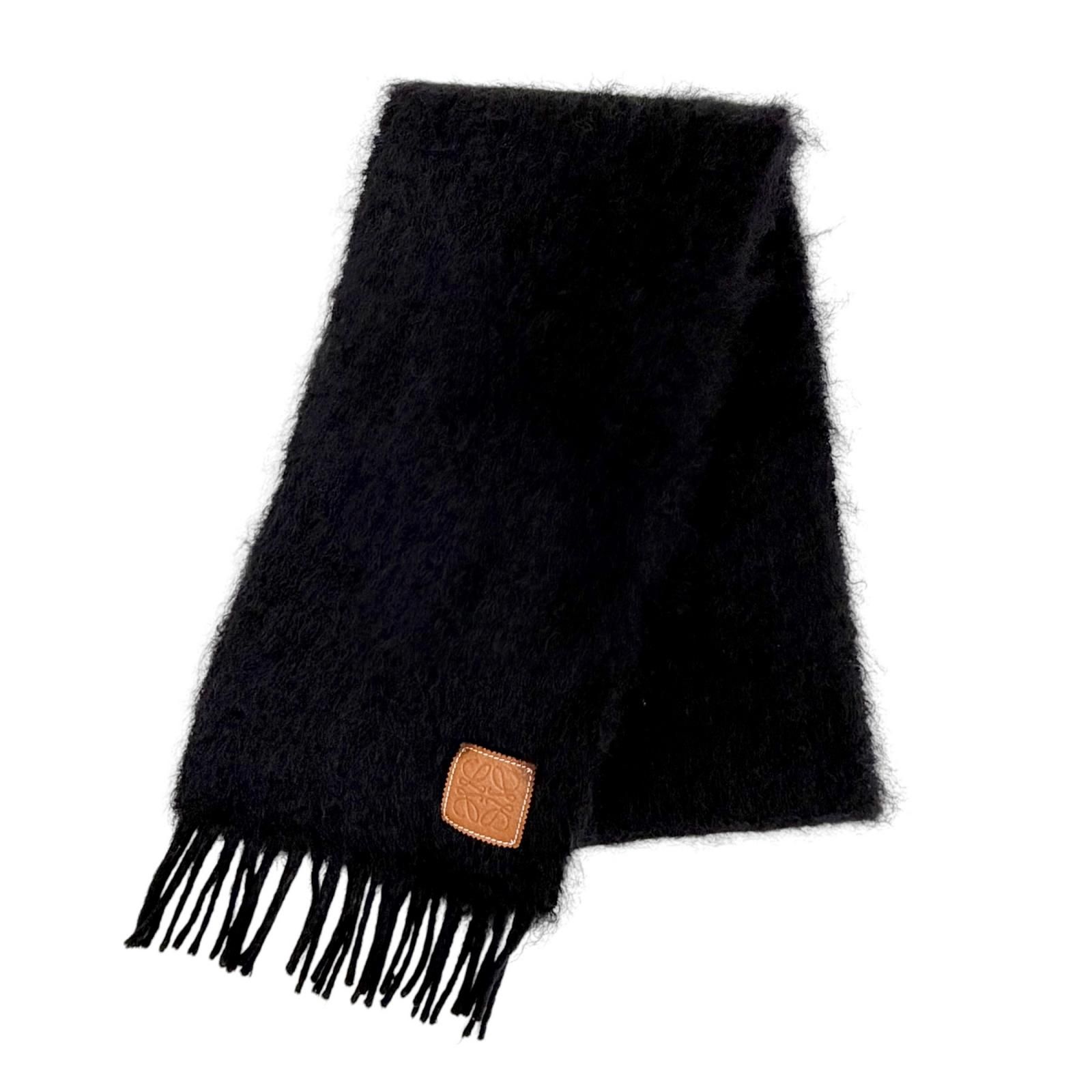 良品△LOEWE ロエベ モヘア ウール アナグラムレザーワッペン フリンジ