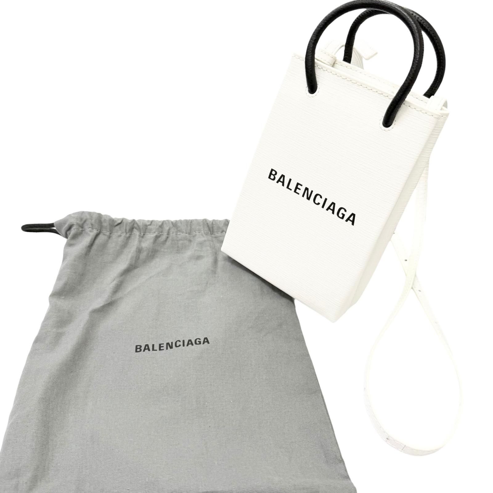極美品□BALENCIAGA バレンシアガ 593826 ロゴ入り レザー ショッピング フォンホルダー ショルダーバッグ ホワイト メンズ 保存袋付き 極美品□BALENCIAGA バレンシアガ 593826 ロゴ入り レザー