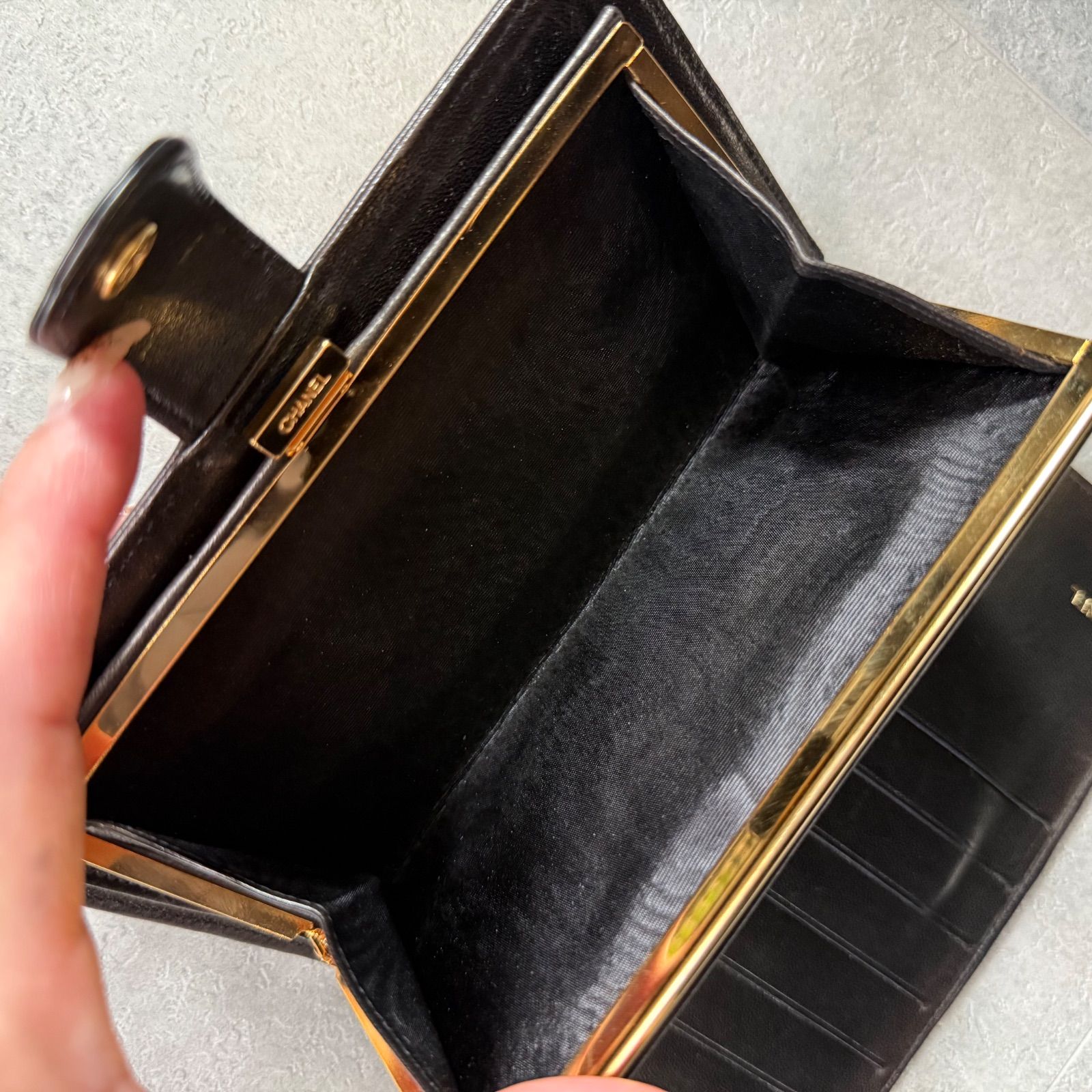 CHANEL シャネル タイムレスCC 二つ折りがま口長財布 ラムスキン