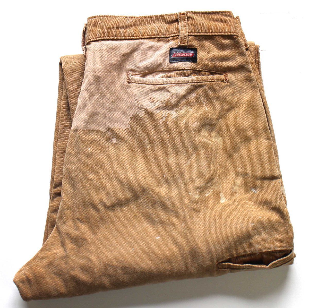 00s Dickiesディッキーズ ペンキ飛び ダブルニー ダック地 ワークパンツ 茶 フェード W38 L30★18オールド ペインター ボロ ビッグサイズ