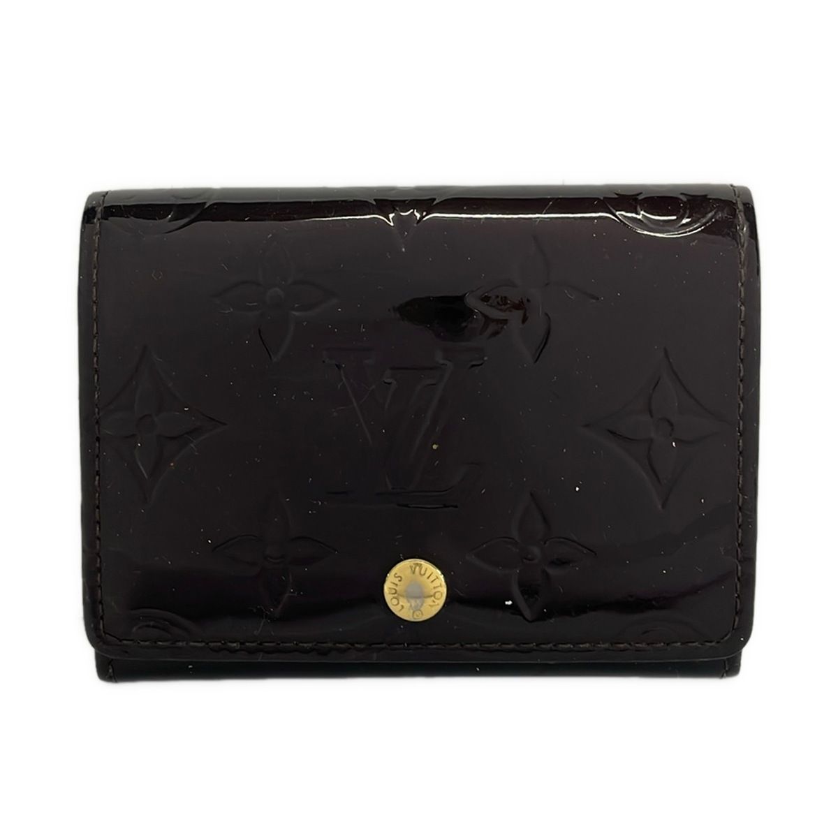 LOUIS VUITTON(ルイヴィトン) 名刺入れ モノグラムヴェルニ アンヴェロップカルトドゥヴィジット M91409 アマラント イニシャル刻印 レザー
