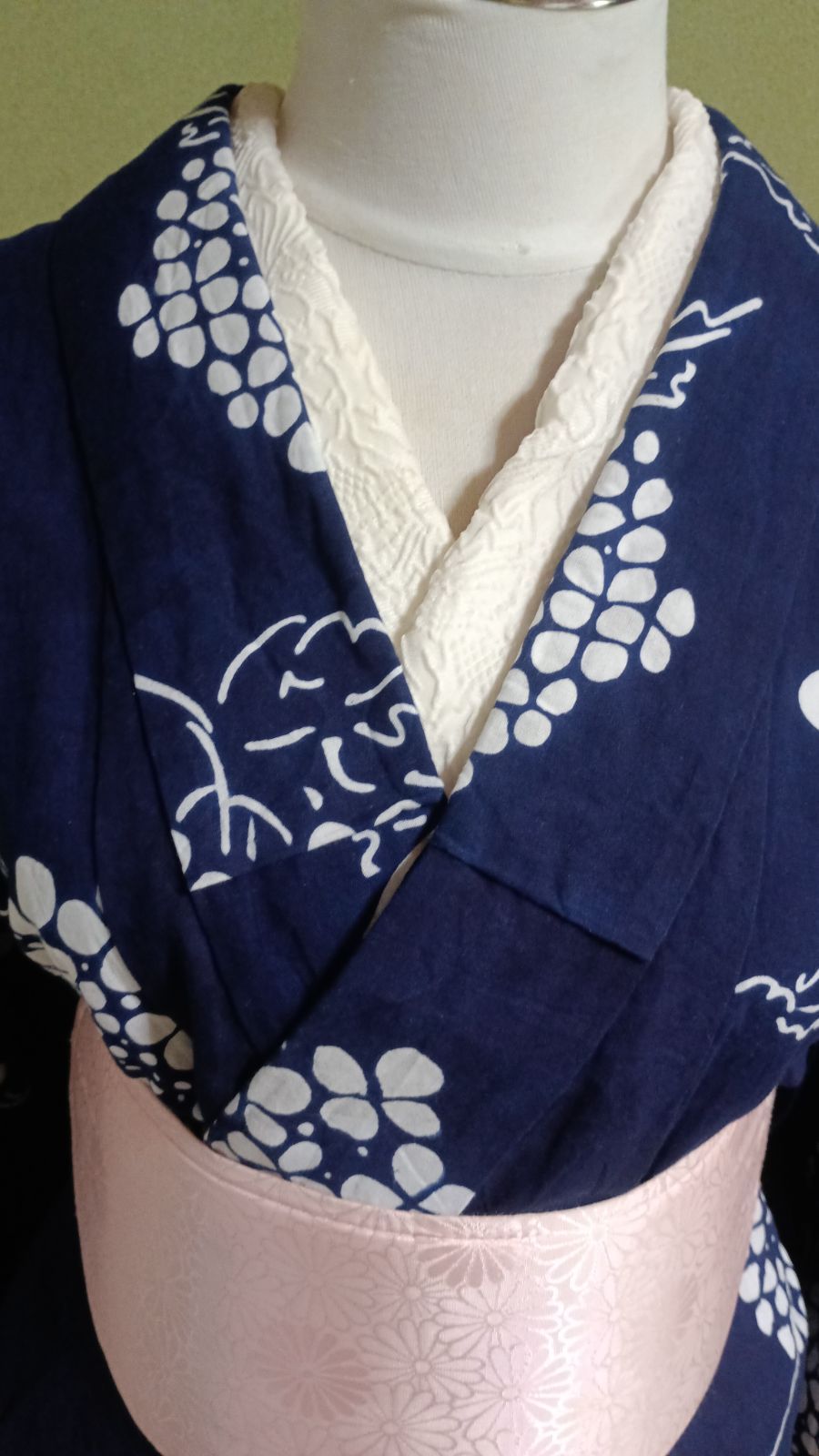 高級浴衣】注染 本染め コーマ地 浴衣 紫陽花柄 紺色 藍色 総柄（着丈