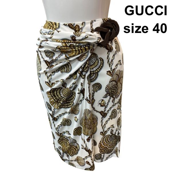 ジェイク　GUCCI グッチ　タイトスカート ○□ グッチ GUCCI タイトスカート ひざ丈 ボタン ドレープ ラップ