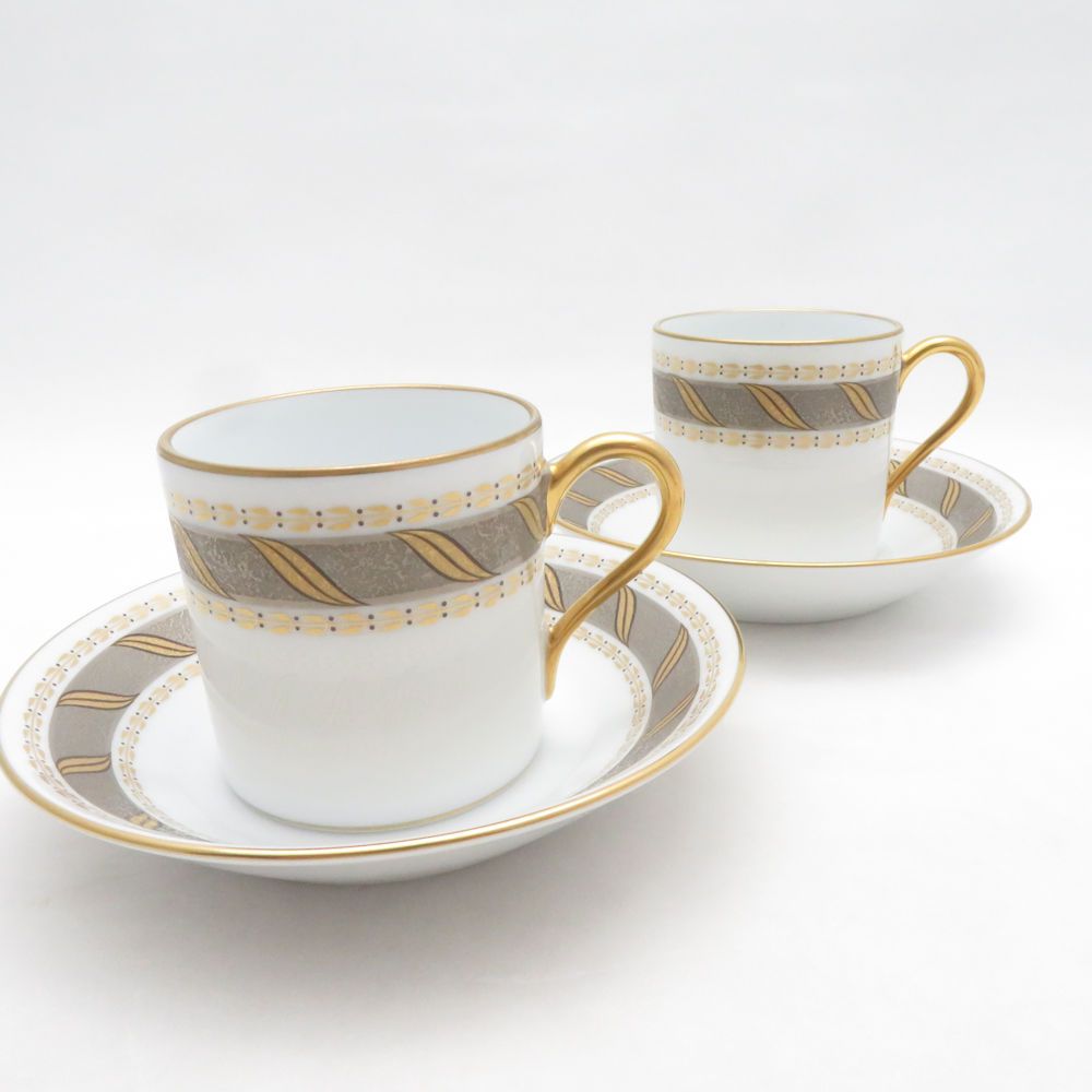 美品 OKURA 大倉陶園 デミタスカップ＆ソーサー 2客 ペア コーヒー 金彩 SU14397B3