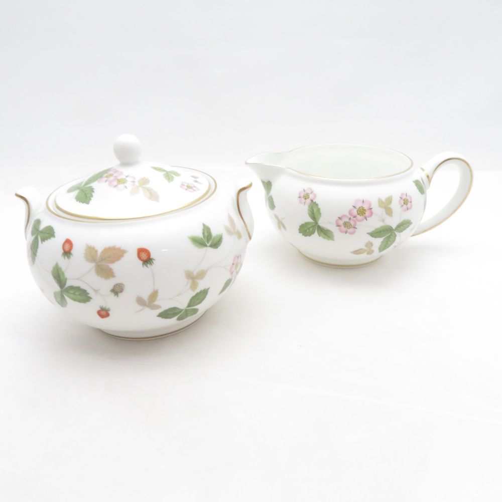 美品 WEDGWOOD ウェッジウッド ワイルドストロベリー シュガーポット クリーマー 2点 セット ミルク クリーム 砂糖 英国 黒壺 SU14391B3 6,912円