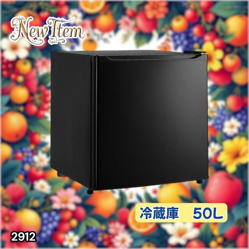 2912 冷蔵庫 一人暮らし 小型 1ドア 50L ブラック 小さい 両開き対応 