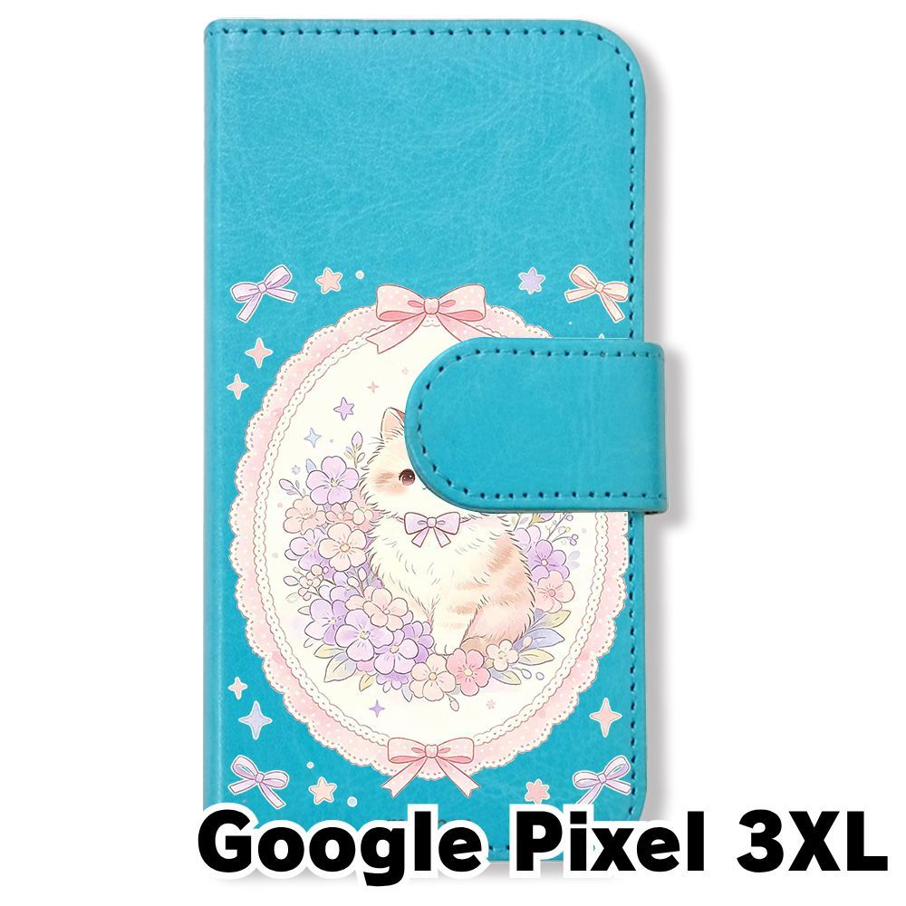 新品未使用】 Google Pixel3 XL 手帳型スマホ ケース (色：ブルー×花輪