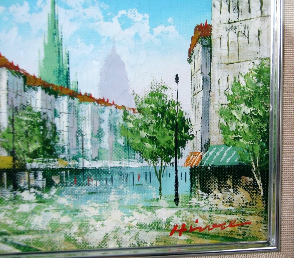 真作 広瀬和之画 「パリの街角」 油彩 1号 本人直筆サイン有り/26g001