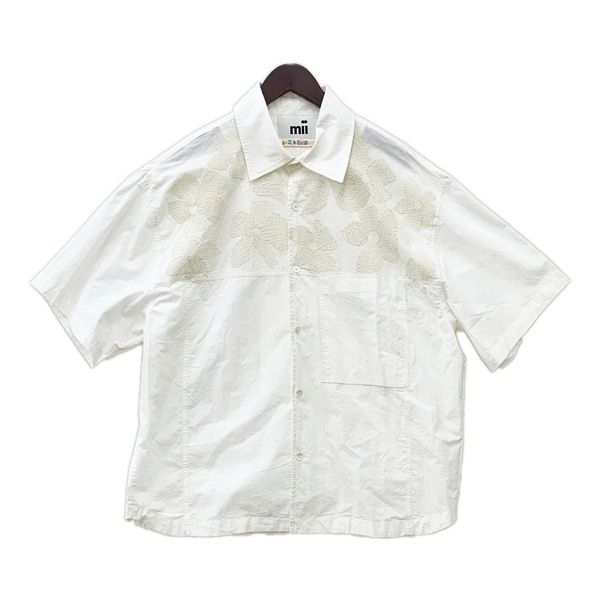 *me Issei miyake* 花柄 半袖シャツホワイト mii ミイ フラワーエンブロイダリーシャツ SHIRT RAMAFLOWER 半袖