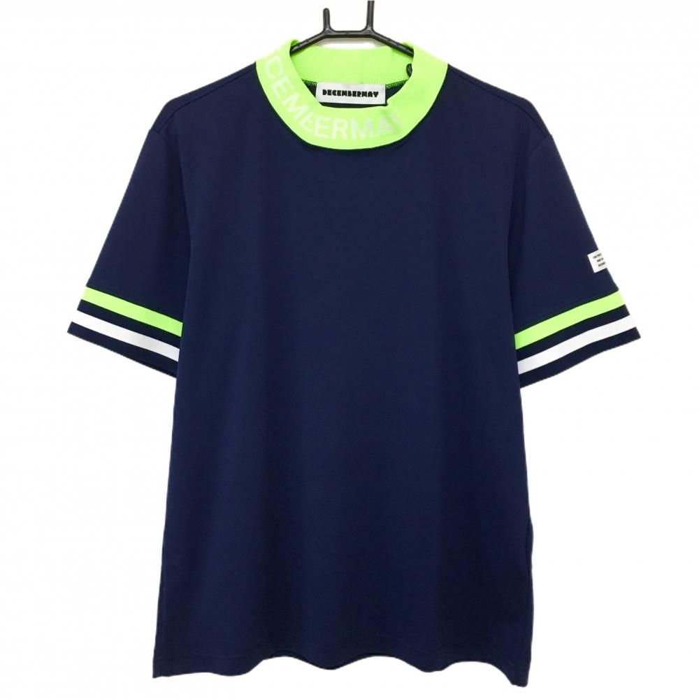 【美品】ディセンバーメイ ゴルフ ハイネック 半袖シャツ ネイビー XLサイズ 超美品】ディセンバーメイ 半袖ハイネックシャツ ネイビー×蛍光ライト