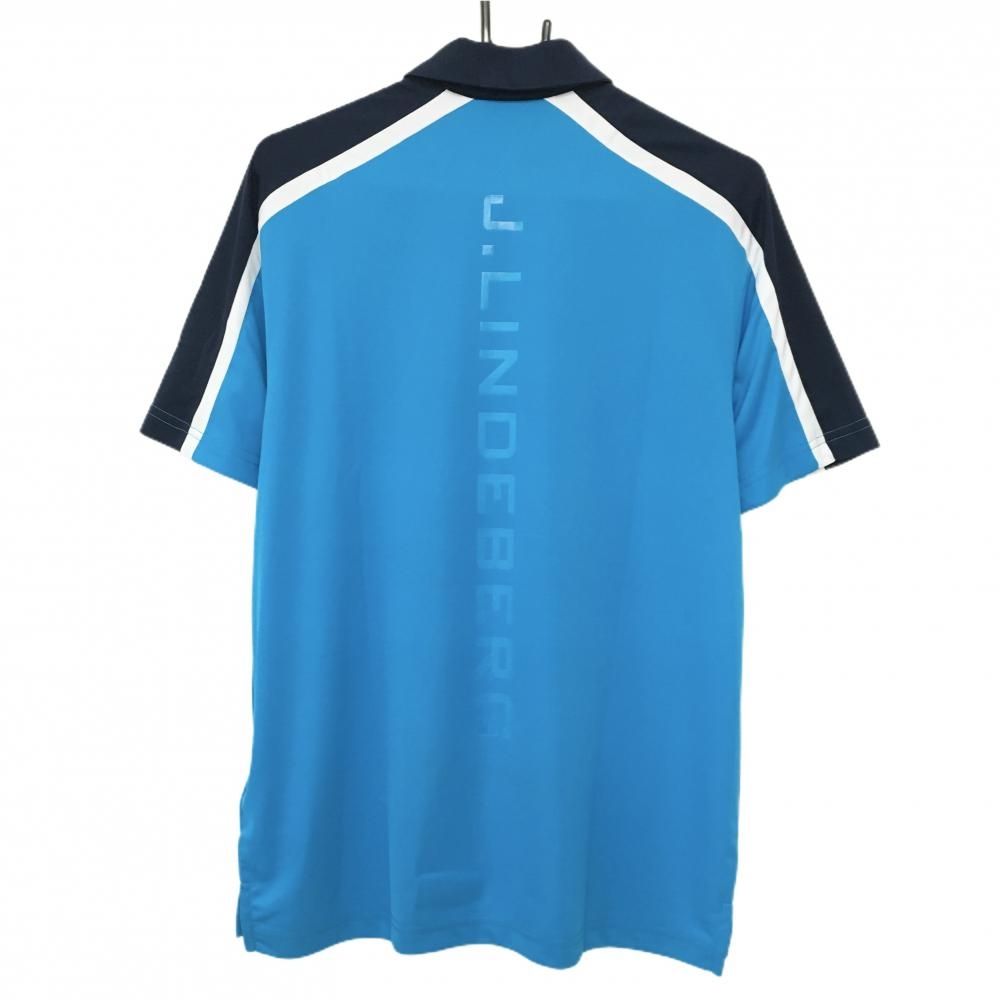 J.LINDEBERG ジェイリンドバーグ ポロシャツ ネイビー オメガ （L） 新品】ジェイリンドバーグ 半袖ポロシャツ ライトブルー×ネイビー×白