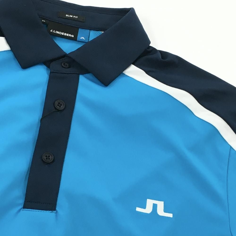 新品　ジェイリンドバーグ　ポロシャツ　半袖　ネイビー　XLサイズ 新品】ジェイリンドバーグ 半袖ポロシャツ ライトブルー×ネイビー×白