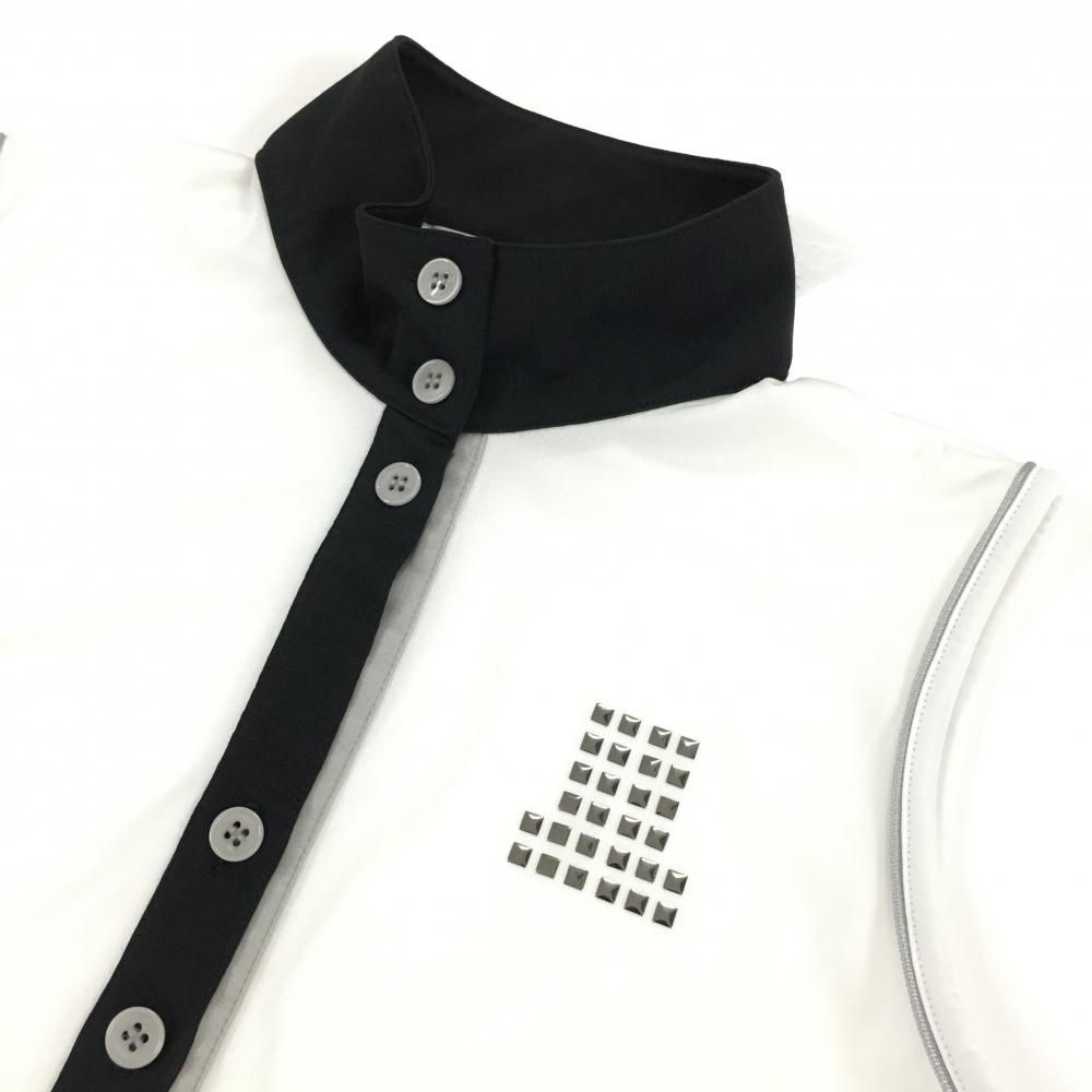 超美品】ランバンスポール ノースリーブシャツ 白×黒 斜めストライプ地