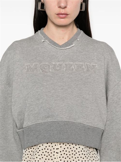 ALEXANDER MCQUEEN ロゴ コットン クロップド スウェットシャツ 送料無料
