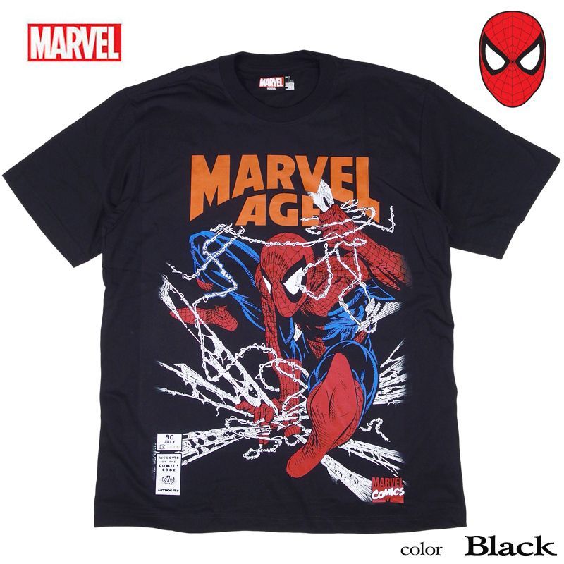 MARVEL マーベル SPIDERMAN スパイダーマン アメコミ Tシャツ メンズ レディース ユニセックス 半袖 アベンジャーズ ヴェノム ベノム ハルク アイアンマン キャプテンアメリカ キャラクター プリント ブラック ペアルック 誕生日プレゼント