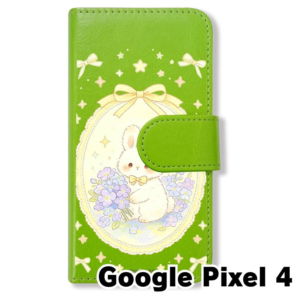 新品未使用】 Google Pixel 4 手帳型スマホ ケース (色：グリーン×花輪