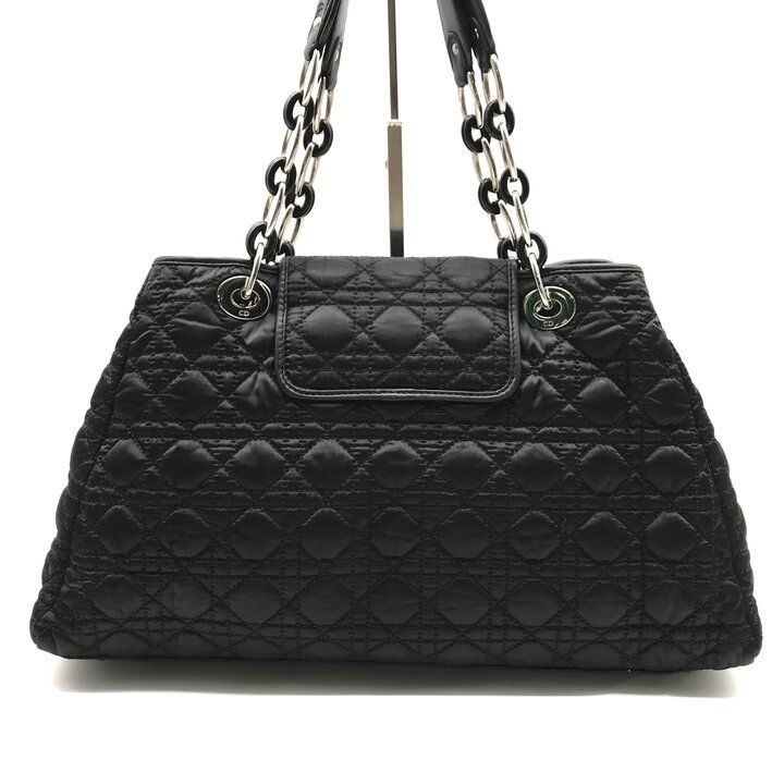 【中古】 クリスチャンディオール ハンドバッグ カナージュ ブラック ナイロン 美品 Christian Dior ディオール ナイロン カナージュ チェーン ハンド